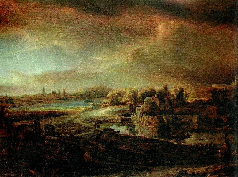 REMBRANDT Harmenszoon van Rijn landskap med diligens China oil painting art